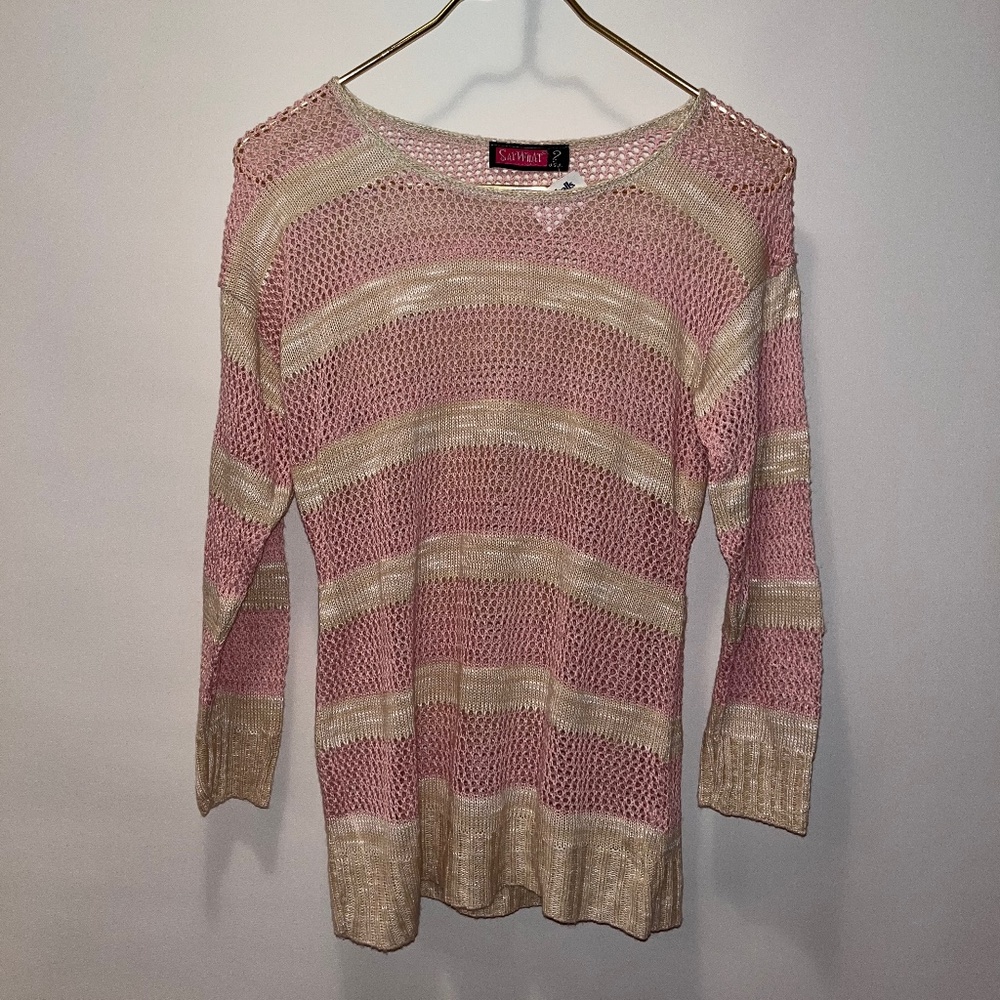 NWT Pink and Tan Striped Sweater Size M